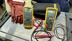 Figure 1 &ndash; High voltage PPE, Fluke Insulation Tester, and a CATIII DVOM